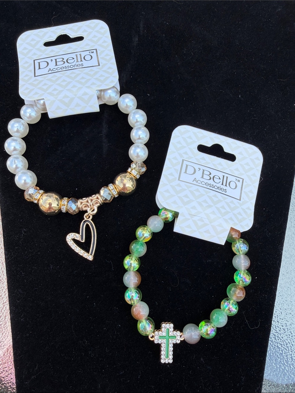 Women’s Pearl and Green Beaded Charm Bracelets- pick one